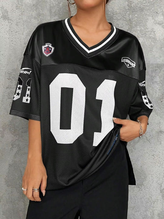 American Sportswear Fashion V-neck T-shirt And Sweatshirt For Women Loose Quick-drying Casual And Versatile Hip-hop Street Top