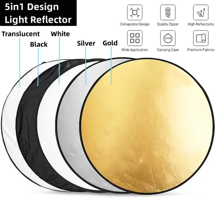 RF01%2024"%20Reflector%205in1%2030CM%2060CM%2080CM%20110CM%20Silver%20White%20Gold%20Portable%20Collapsible%20Soft%20Light%20Round%20Photography%20for%20Studio%202in1%20-%20Image%202