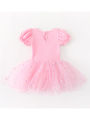 Girls Beaded Dress Stretch Breathable Short Sleeve Ballet Tutu Bodysuit for Dance Performance Kids Costume Size 100-140. 