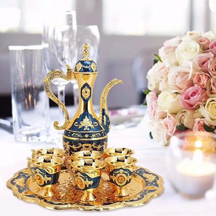 Vintage%20Turkish%20Coffee%20Pot%20with%206%20Coffee%20Cups,%20Metal%20Turkish%20Tea%20Set%20Including%20Craft%20Tea%20Tray%20Teapot%20and%20Tea%20Cups%20for%20Wedding%20Gift%20-%20Image%204