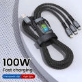 3-in-1 USB 100W 6A Fast Charger Cable Car USB To Type-C Micro LIGHTNING Cable For iPhone 16 15 14 13 .