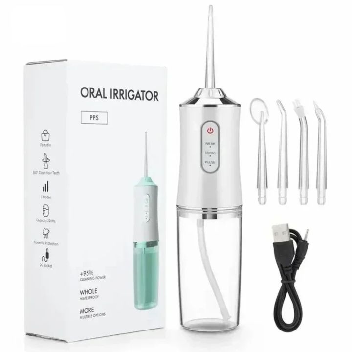 Oral Irrigator Portable Dental Water Flosser USB Rechargeable Water Jet Floss Tooth Pick 4 Jet Tip 220ml 3 Modes Teeth PH260