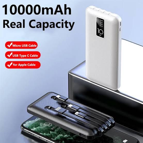 10000 MAH mini power bank 4 cable type 4in1 fast charging best quality power bank with cable for all phones