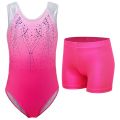 Kids Girls Sleeveless Ballet Dance Leotard with Shorts Rhythmic Gymnastics Leotard for Girls Skating Bodysuits. 
