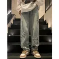 Star Embroidery Straight Casual Men Jeans Gothic Neutral New Wide Leg Loose Hip-hop Fashion Youth Streetwear Denim Trousers Y2K. 