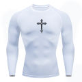 Cross Print Compression Shirt for Men Christian Athletic Tshirt Tees Tops Gym Workout Running Baselayers Undershirts Rash Guard.