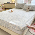 1pc Floral Fitted Bed Sheet Flower Printed Washed Cotton Bed Sheet with Elastic Single/Queen/King Size Bed Fitted Sheets.
