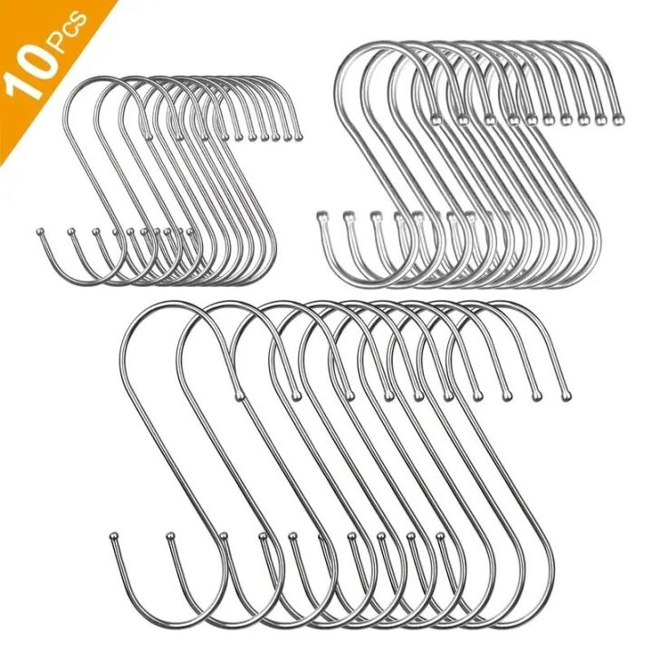 10pcs Stainless Steel S Shaped Hook Kitchen Bathroom Clothing Hooks Multi-functional Metal Hanging Hook