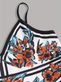 Summer Holiday Flower Leaf Printing Plus Size Dress Trumpet A-Shaped Sling Mini Dress. 