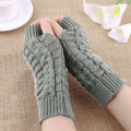 Winter Fingerless Gloves for Women, Computer Short Warm and Extended Korean Style Half-Finger Knitted Flat Gloves.