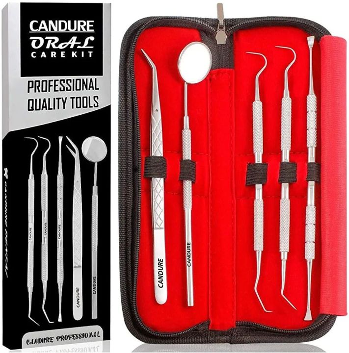 HTI 10-Pc German Dental Scaler Set – Stainless Steel Tools With Inspection Mirror – Carrying Case