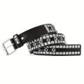 Punk Square Rivet Studded Belt Solid Color PU Leather Belts Hip HopJeans Pants Waistband For Women Men. 