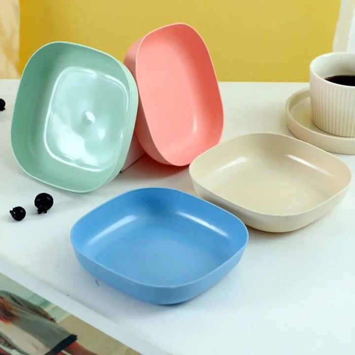Colourful Square Plastic Snacks Plate With Stand -Set of 10