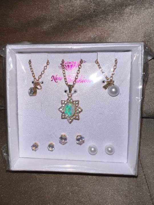 Women’s Gold Plated Jewellery Set – 3 Necklaces with Pendants & 3 Pairs ...