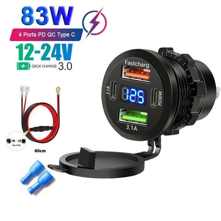 83W%20USB%20PD%20Type%20C%20Car%20Charger%20Socket%20Dual%20USB%20Dual%20Type%20C%20Fast%20Charging%20Outlet%20Adapter%20Socket%20with%20LED%20Voltmeter%20Waterproof%20-%20Image%207