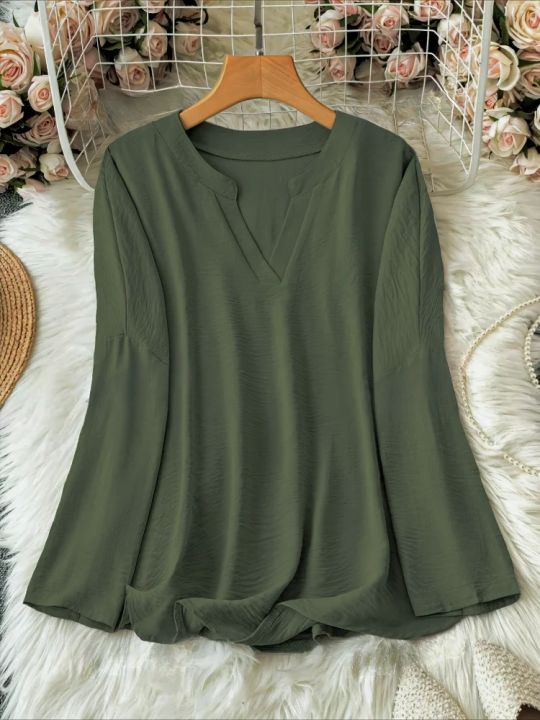 Plus%20Size%202025%20New%20Casual%20Tops%20Women's%20Loose%20Long%20Sleeve%20Stand%20Collar%20T-shirts%20Polyester%20Fashion%20Female%20Apparel%20V-neck%20Clothing%20-%20Image%203