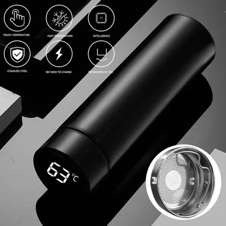 Smart LED Water Bottle with Temperature Display - Stainless Steel digital touch thermos flask, mug, cup, vacuum flask, hot cold water bottle, insulated travel mug, portable tea coffee flask, leak proof steel bottle for home office, travel, outdoor hiking