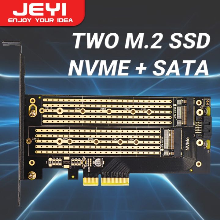 JEYI Dual M.2 PCIE 4.0 Adapter for NVMe / NGFF SSD, NVME (M Key) and ...