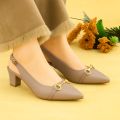 Elegant Heels with Gold Accent Stylish Slingback Sandals Chic Pointed-Toe Sophisticated Block Heel Sandals. 