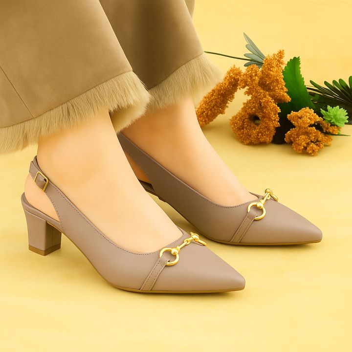 Elegant Heels with Gold Accent Stylish Slingback Sandals Chic Pointed-Toe Sophisticated Block Heel Sandals