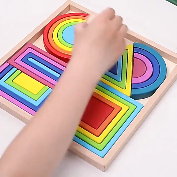 Wooden Rainbow Stacking Blocks Puzzle - Montessori Educational Toy for ...