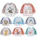 2pcs Waterproof Full Sleeve Baby Bibs Children Apron Long Sleeve Feeding Smock Kids Eating Breastplate Infant Scarf Clothing.