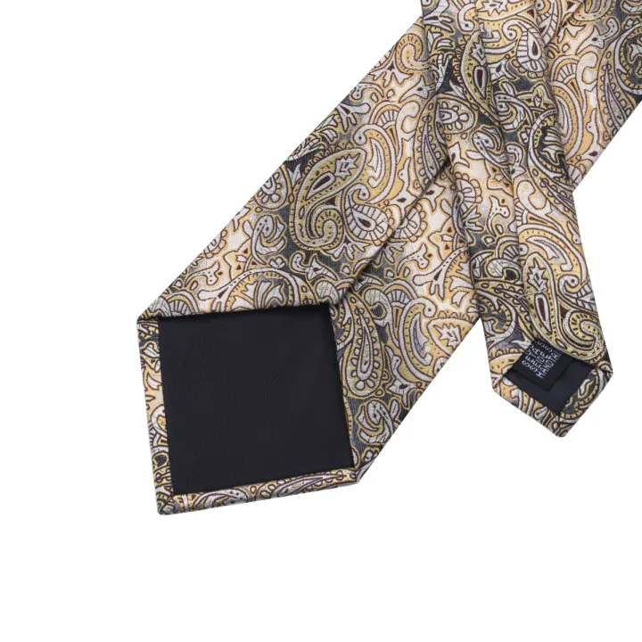 Yellow%20Brown%20Paisley%20Tie%20For%20Men%20Men's%20Tie%20Clip%20%20Luxury%20Necktie%20Hanky%20Cufflinks%20Brooch%20Set%20Formal%20Wedding%20Party%20Business%20-%20Image%205