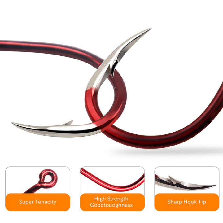 ZYZHE%208-35Pcs/Bag%20Red%20Fishing%20Hooks%2016%20Sizes%20%20Triangular%20Hook%20Tip%20Offset%20Barbed%20Sea%20Fishhook%20Circle%20Fishing%20Hooks%20Tackle%20-%20Image%205