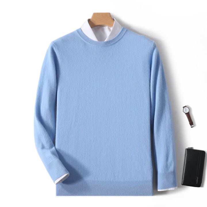 2025%20100%25%20Pure%20Merino%20Wool%20Men's%20Round%20Neck%20Pullover%20Solid%20Color%20Plus%20Size%20Casual%20Sweater%20Autumn%20And%20Winter%20Sports%20Cashmere%20Top%20-%20Image%205