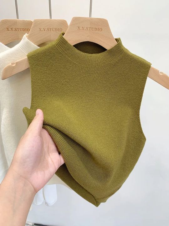 Spring%20Autumn%20Temperament%20Knitted%20Sweater%20Vest%20Women's%20Half-turtleneck%20Camisole%20Cropped%20Top%20Sleeveless%20Tank%20Top%20-%20Image%203