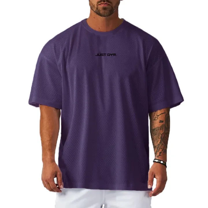 Summer%20Mesh%20Breathable%20Quick%20Dry%20Short%20Sleeve%20Top%20Gym%20Bodybuilding%20Fitness%20Training%20Clothes%20Oversized%20Loose%20Men's%20Sport%20T-Shirt%20-%20Image%205