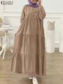 Autumn Muslim Abaya Long Dress ZANZEA Fashion Women Long Sleeve Solid Ruffles Sundress Robe Femme Eid Mubarek Islamic Clothing.
