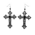 Goth Large Detailed Cross Black Drill Jewel Earrings Silver Color Gothic Punk Jewellery Fashion Gorgeous Statement Women Gift. 