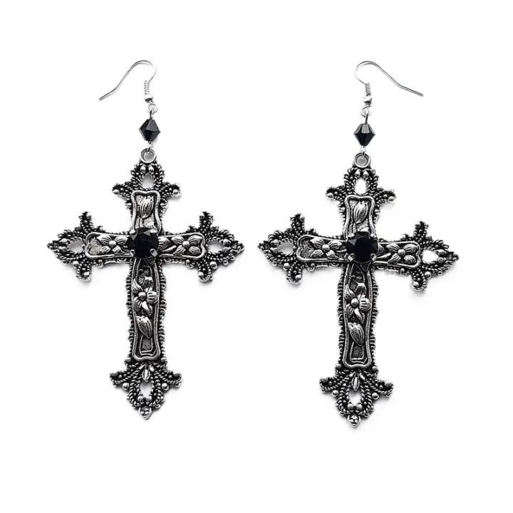 Goth%20Large%20Detailed%20Cross%20Black%20Drill%20Jewel%20Earrings%20Silver%20Color%20Gothic%20Punk%20Jewellery%20Fashion%20Gorgeous%20Statement%20Women%20Gift%20-%20Image%207
