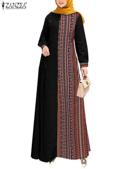 ZANZEA%20Women%20Ethnic%20Printed%20Panels%20Maxi%20Dress%20Long%20Sleeve%20Hijab%20O%20Neck%20Muslim%20Islamic%20Patchwork%20Vestidos%20Loose%20Casual%20Abaya%20Robe%20-%20Image%205