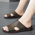 Summer Men Slippers Genuine Leather Breathable Clogs Sandals Beach Classics Leather Slides Outdoor Flip Flops Plus Size Men Shoe. 