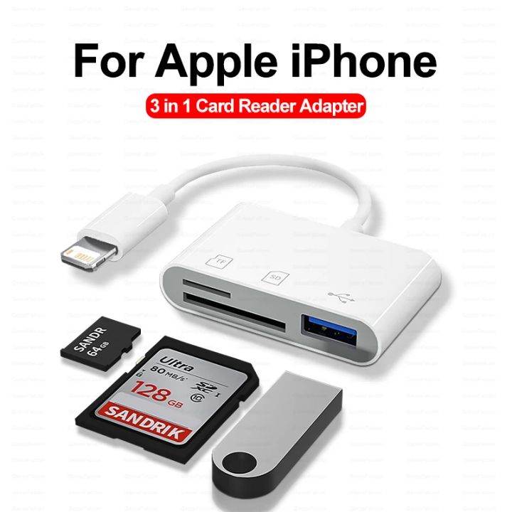 3 In 1 SD TF Card Reader For Apple iPhone 14 12 13 11 Pro Max XR XS USB