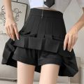 Spring Summer Lady Solid Color Slim Fit Mini Skirts Female Comfortable Elastic Zipper Skirts Girls High Waisted JK A-line Skirts. 