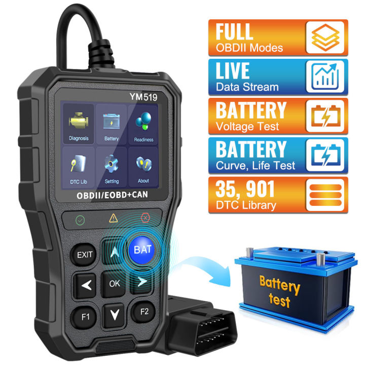 Fault Code Scanner Battery Tester OBD2 Code Reader Check Engine System ...
