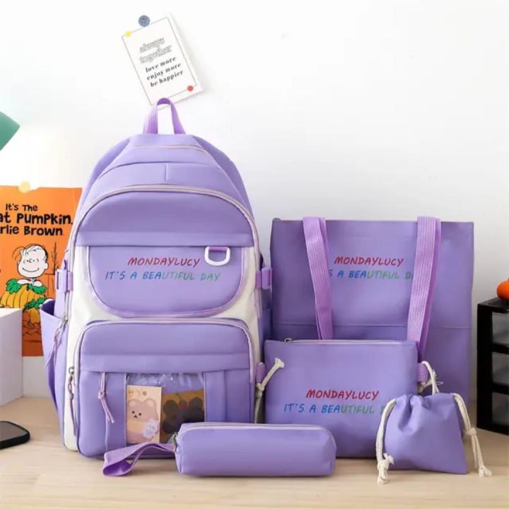 4%20/%205%20pcs%20aesthetic%20Preppy%20%20Backpack%20Set%20of%20multiple%20-%20Image%205