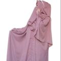 Tea Pink Baggy Abaya with Bow Sleeves - Kaftan Style, Includes Staller and Nose Piece. 