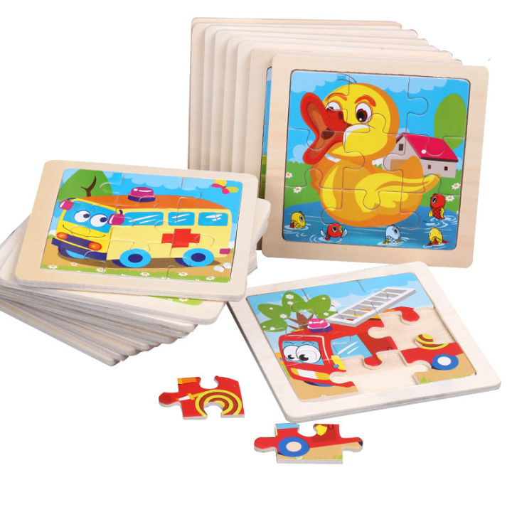 4/8PCS Kids Wooden Jigsaw Puzzle Games 11cm/4.33in Cartoon Animal Vehicle Pattern Children Montessori Educational Toys TMZ
