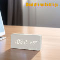 Digital Alarm Clock Wooden LED Table Clock with Temperature for Bedroom Office Travel Desk Decorations. 