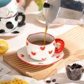300ML Korean Style Hand Pinched Irregular Ceramic mug Hand-painted Flower Heart Coffee Cup Breakfast Milk Afternoon tea cup Gift. 