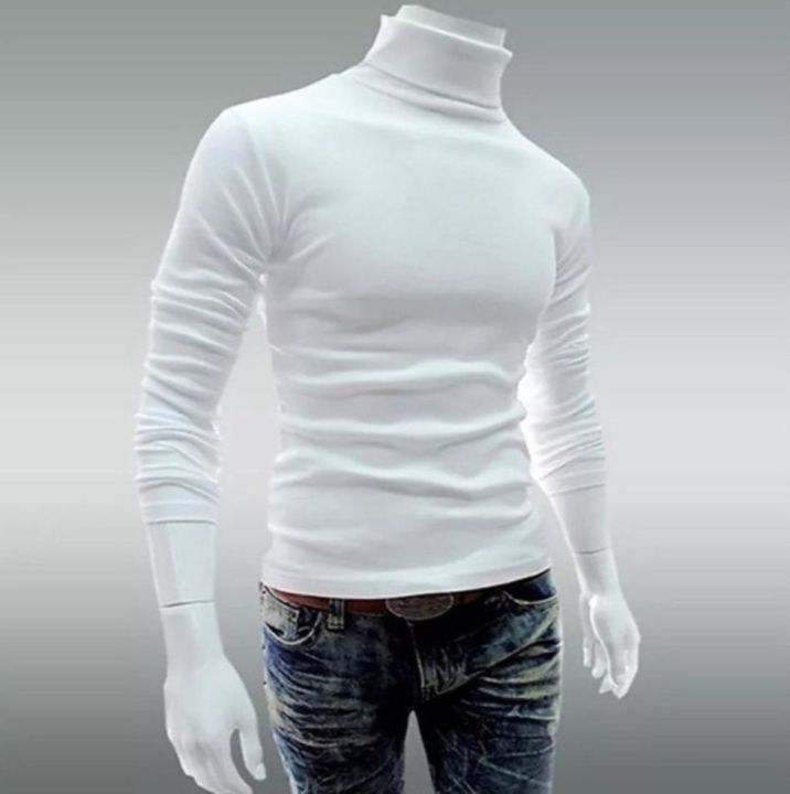 men's high neck sweater white
