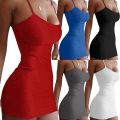 Spaghetti Strap Bodycon Mini Dress Women Tank Club White Party Camisole Dresses Summer New Solid Color Sundress.