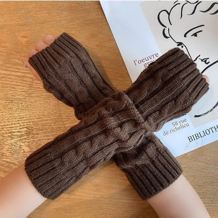 2PCS%20Cable%20Knit%20Fingerless%20Gloves,%20Women's%20Soft%20Warm%20Knitted%20Arm%20Warmers,%20White%20Winter%20Hand%20Accessories,%20Stylish%20Elastic%20-%20Image%205