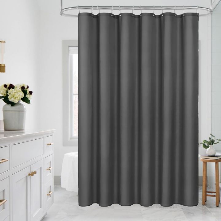 1PC dark grey fabric shower curtain liner, modern bathroom simple shower curtain or liner, tarp and machine washable, 12 hooks