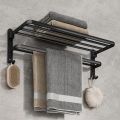 Matte Black 50CM Folding Holder With Hook Towel Holder Wall Mount AluminumTowel Rack. 