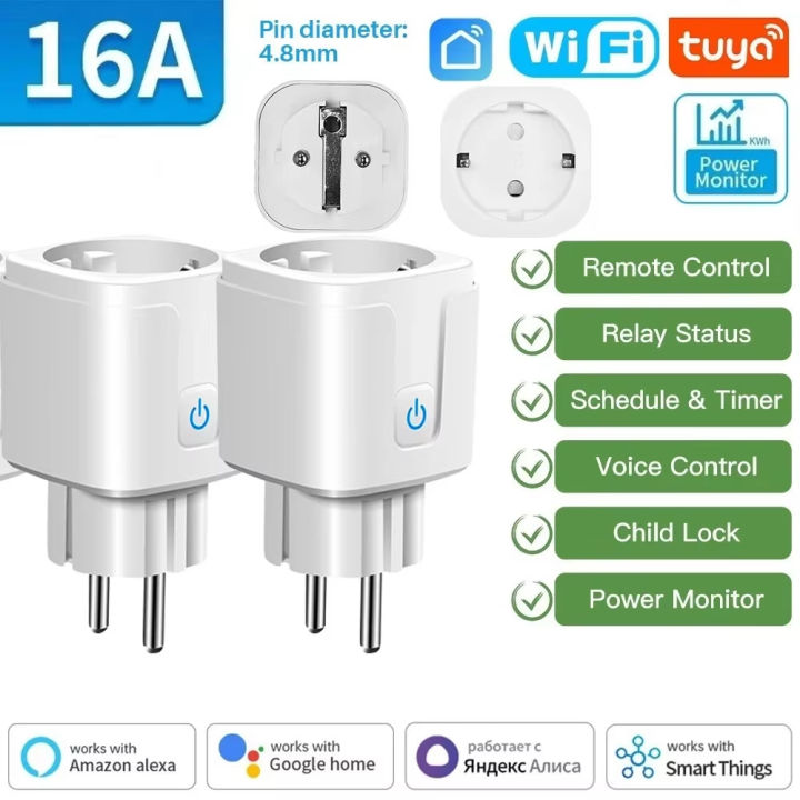Tuya or Zigbee EU Plug WIFI 16/20A, Smart Socket With Power Monitor Timing, Voice Control Work with Alexa  Home Alice